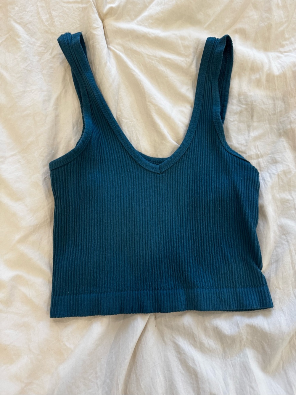 Urban Outfitters Teal Ribbed V-Neck Crop Tank